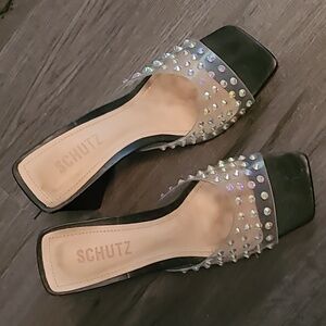 Schutz Litzah crsyal shoes sandals mules heels 37.5